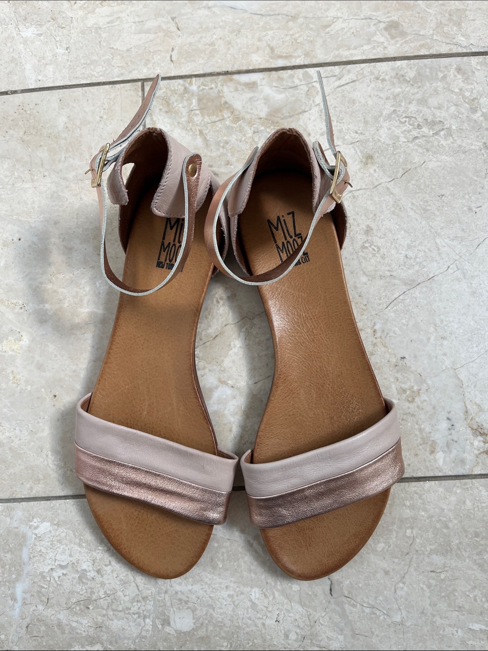 Miz Mooz Women’s Rose Gold and Taupe Slide Sandals